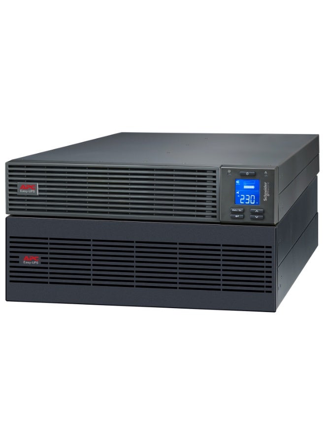 اي بي سي SRV10KRILRK | مزوّد طاقة غير منقطع من APC طراز **Easy UPS SRV** بقدرة **10000 VA**، يعمل على **230 V**، **أونلاين**، قابل للتركيب على الراك، ويشمل **مجموعة قضبان للراك وحزمة بطارية خارجية**. - Image 1